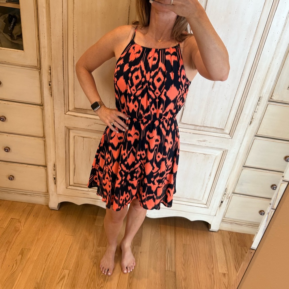 Collective Concepts Dark Blue and Bright Orange Sundress